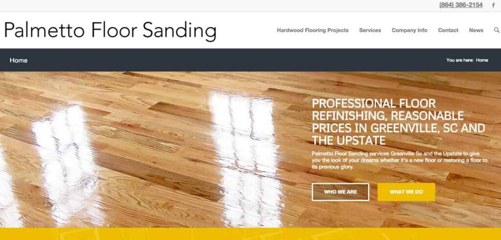 Screenshot of the homepage for Palmetto Floor Sanding